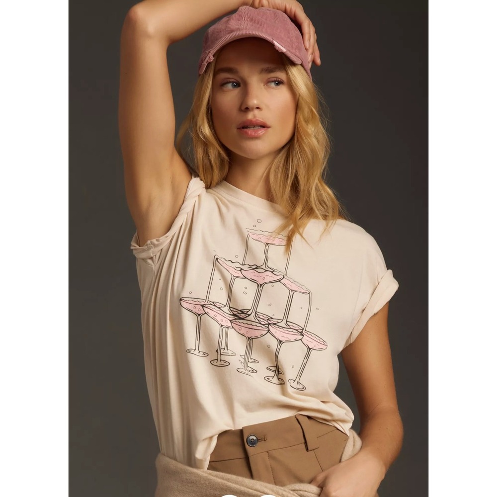 Letluv Anthropologie Champagne Tower Graphic Tee XS EUC Cream Coquette Preppy